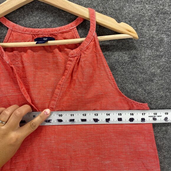 Gap Top Women XS Red Sleeveless V Neck Linen A-Line Regular Casual Lounge Blouse - Picture 9 of 11